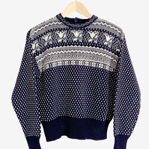 Vintage ESPRIT Navy and White Fair Isle Sweater / Cotton, Wool, Angora / Small - Picture 3 of 11
